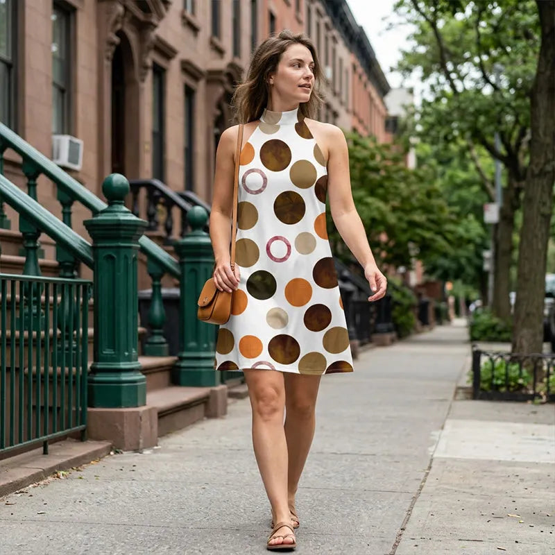 Vestido corto mujer lunares con cuello halter verano chic