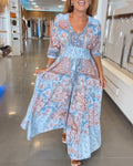 Vestido maxi para mujer con estampado bohemio y cintura ajustable