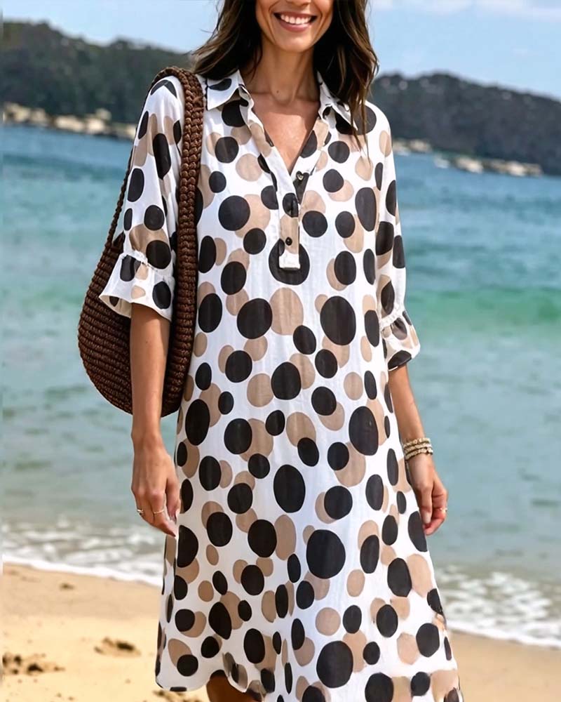 Vestido para mujer con estampado de lunares y mangas con volantes