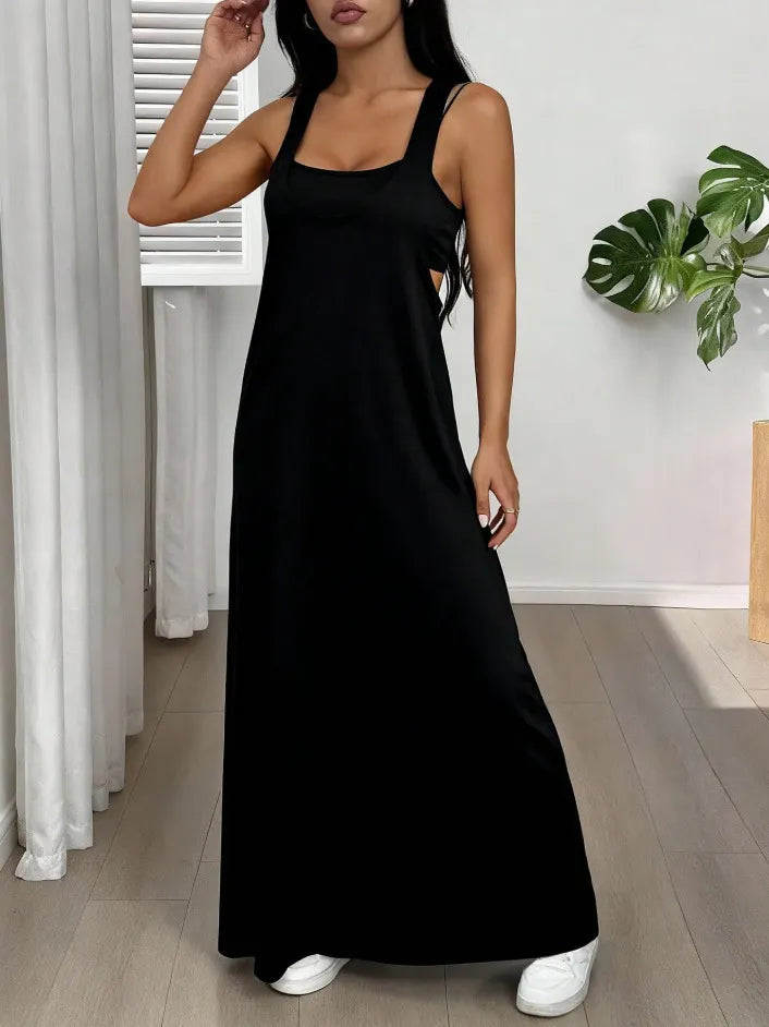 Vestido largo para mujer con tirantes anchos y silueta fluida