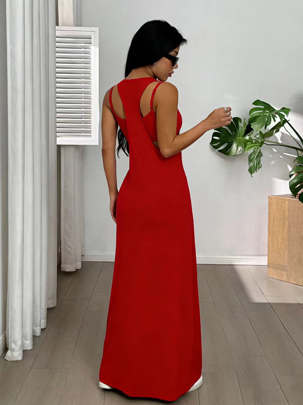 Vestido largo para mujer con tirantes anchos y silueta fluida