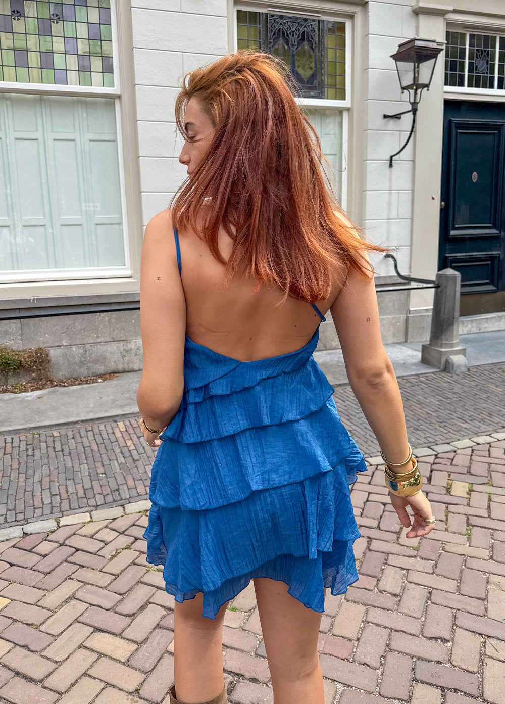 Vestido mini de poliéster con volantes para verano casual chic