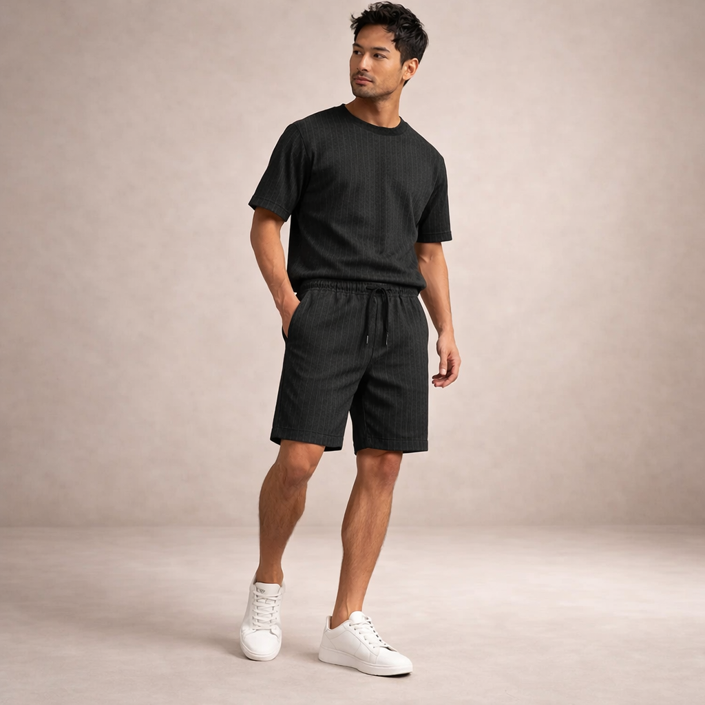 Pantalón corto lino poliéster hombre con cordón verano casual