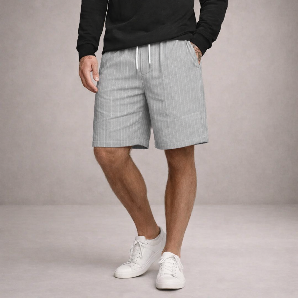 Pantalón corto lino poliéster hombre con cordón verano casual