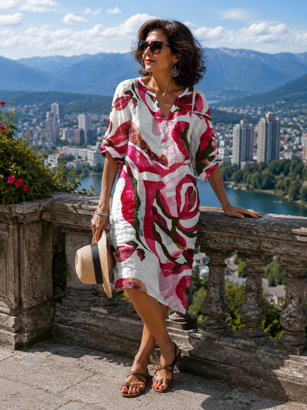 Vestido de verano para mujer con estampado abstracto y escote en V