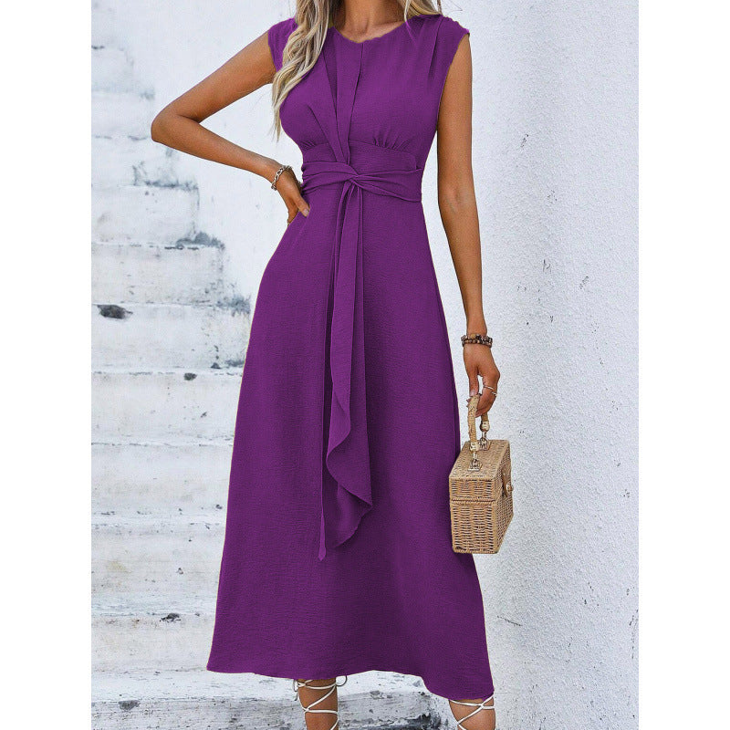 Vestido largo para mujer con cintura drapeada y diseño sin mangas