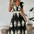Vestido largo para mujer con estampado barroco y escote en V