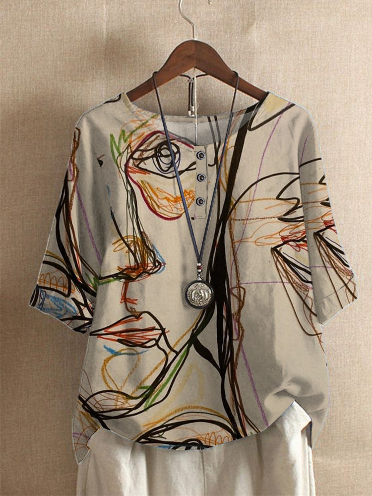 Camiseta mujer artística estampado abstracto casual