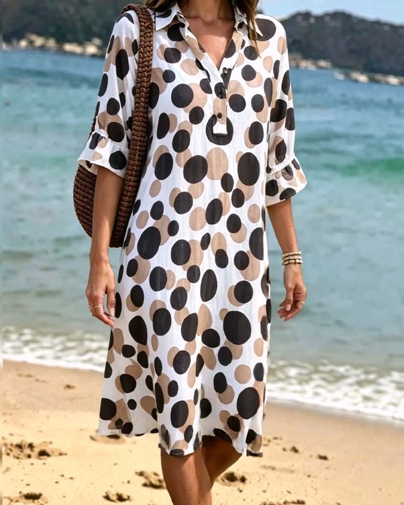 Vestido para mujer con estampado de lunares y mangas con volantes