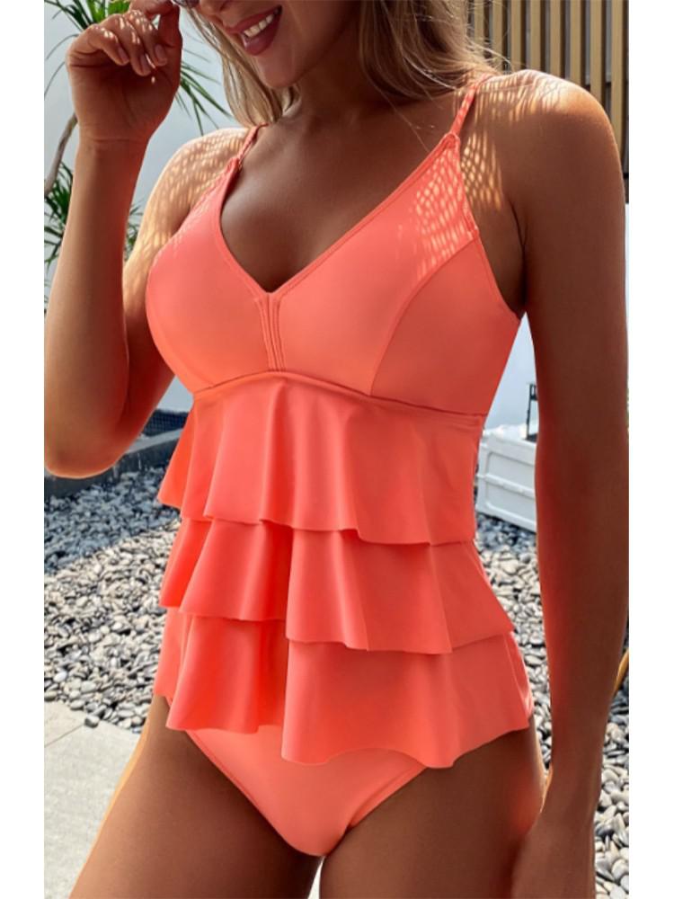 Traje de baño nylon elastano con volantes para playa verano