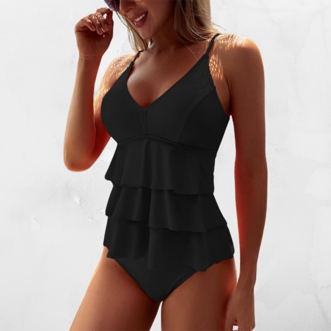 Traje de baño nylon elastano con volantes para playa verano