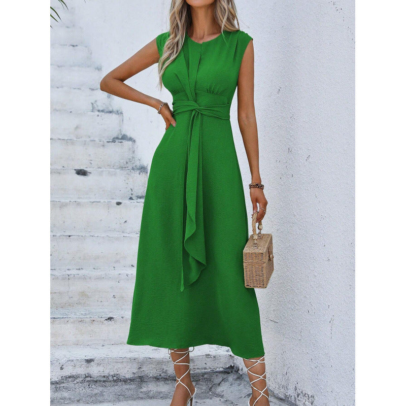 Vestido largo para mujer con cintura drapeada y diseño sin mangas