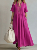 Vestido maxi mujer fluido con pliegues y escote en V