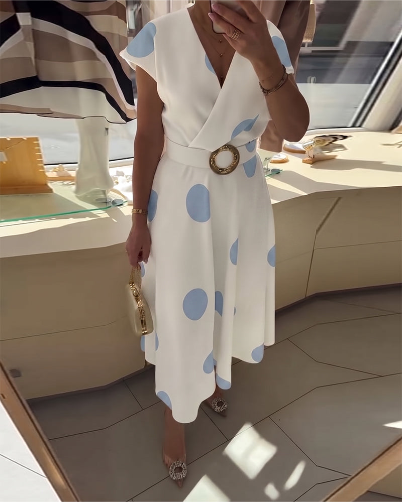 Vestido midi para mujer con lunares y escote en V