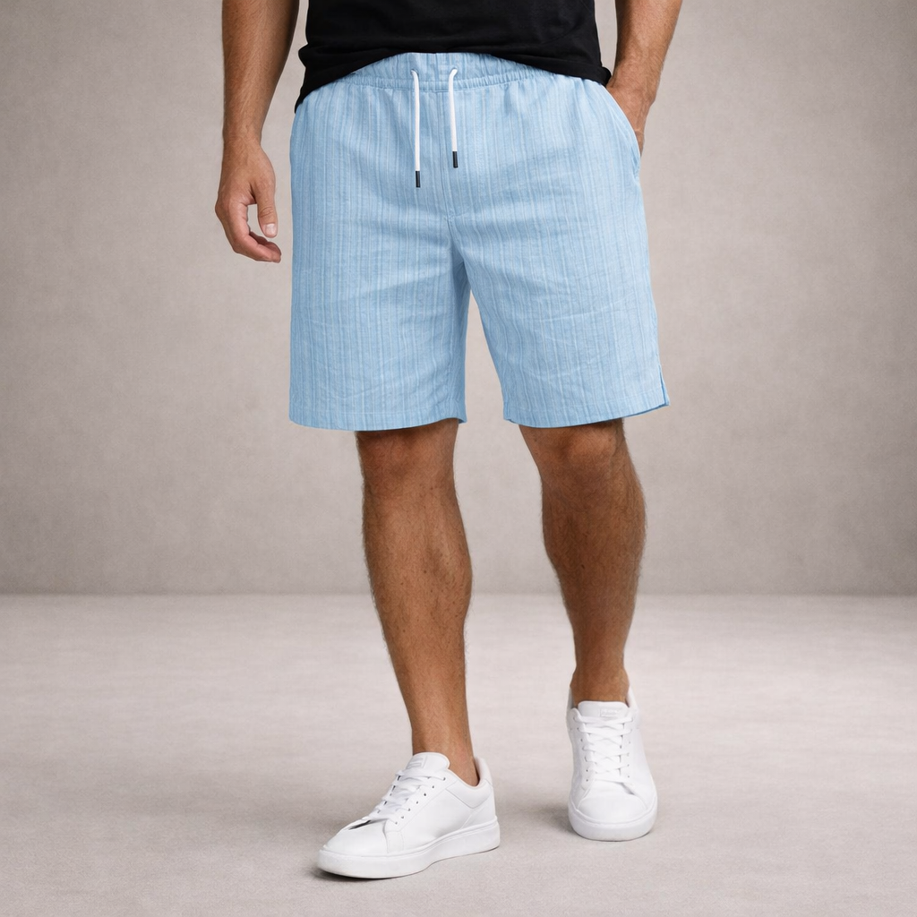 Pantalón corto lino poliéster hombre con cordón verano casual