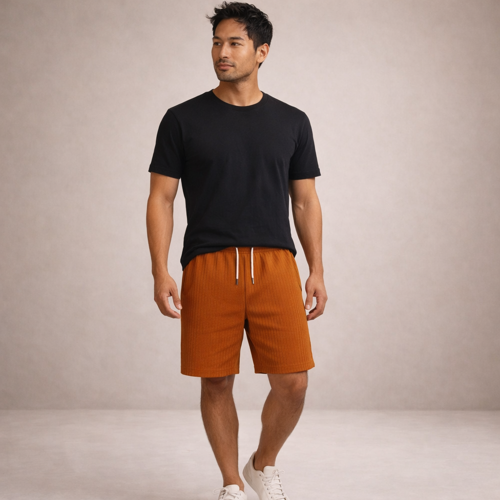 Pantalón corto lino poliéster hombre con cordón verano casual