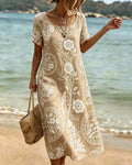 Vestido midi para mujer con estampado floral y cuello redondo