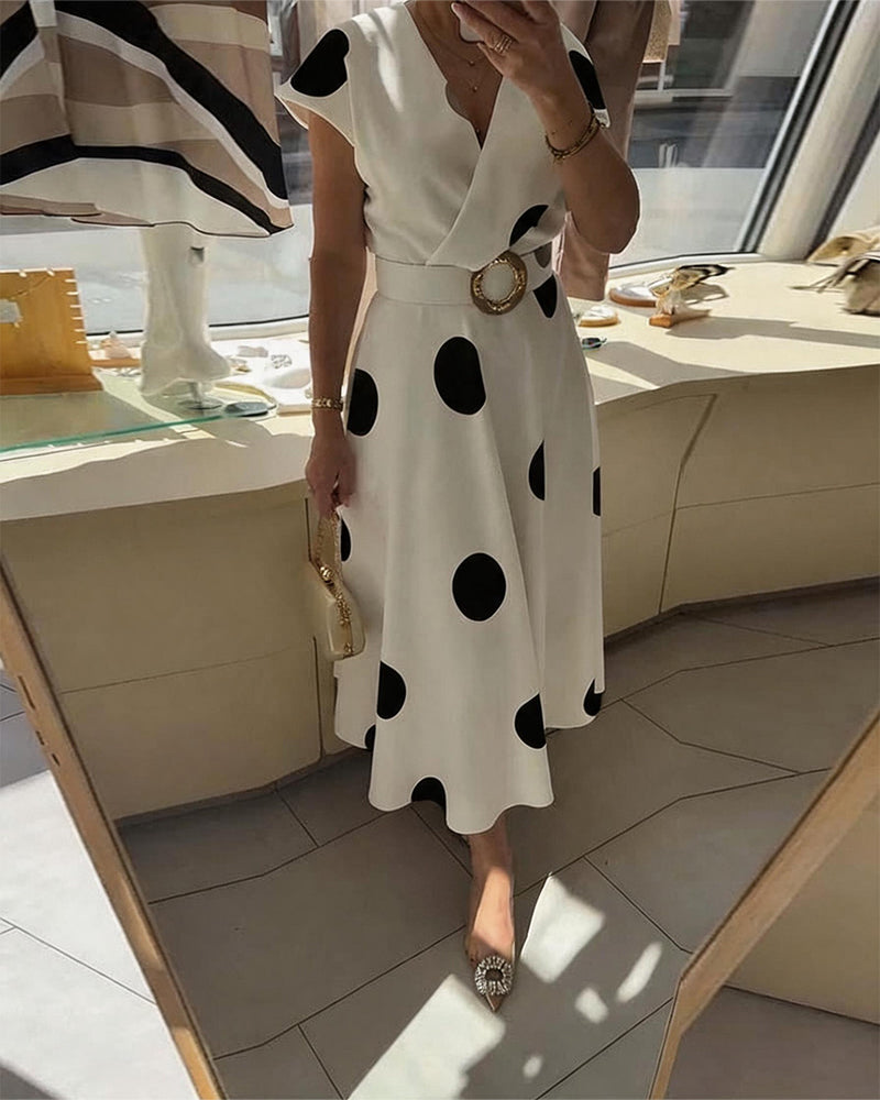 Vestido midi para mujer con lunares y escote en V