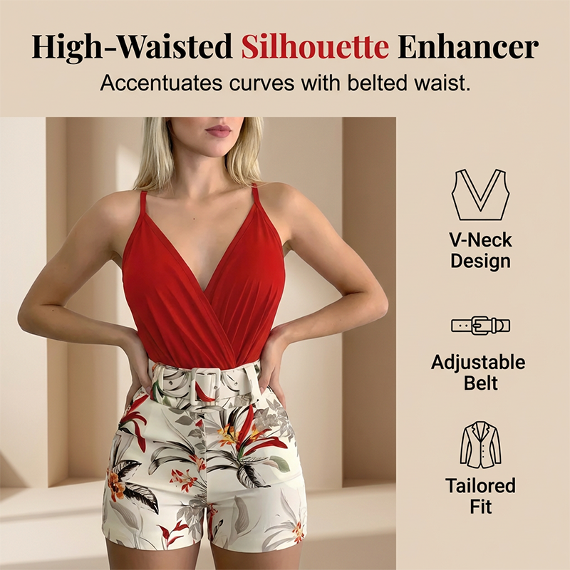 Conjunto tropical elegante con short de cintura alta