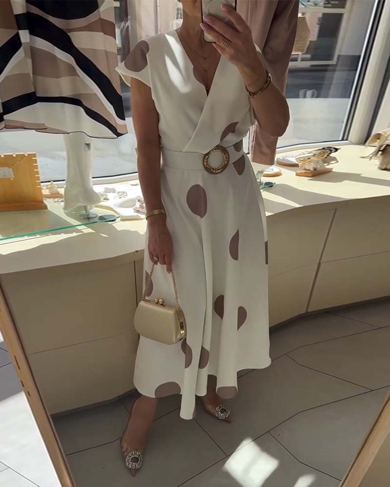 Vestido midi para mujer con lunares y escote en V