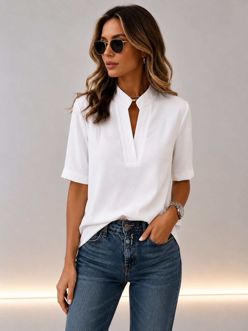 Alessia - Camisa de manga corta de corte holgado