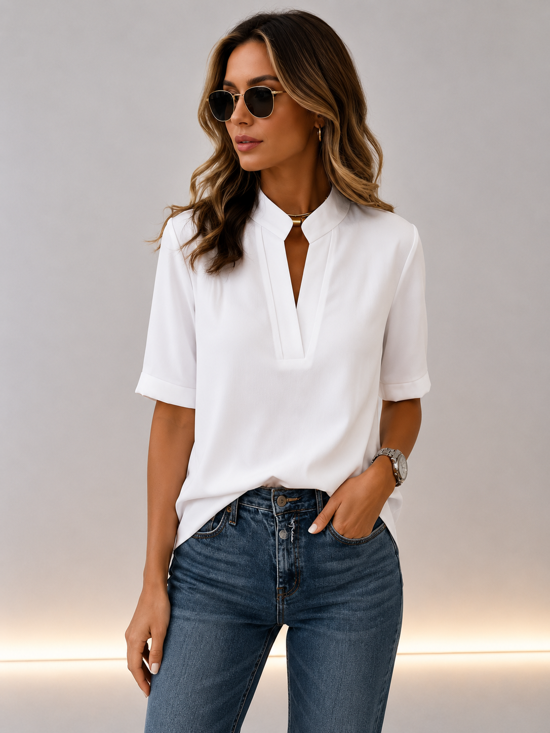Alessia - Camisa de manga corta de corte holgado