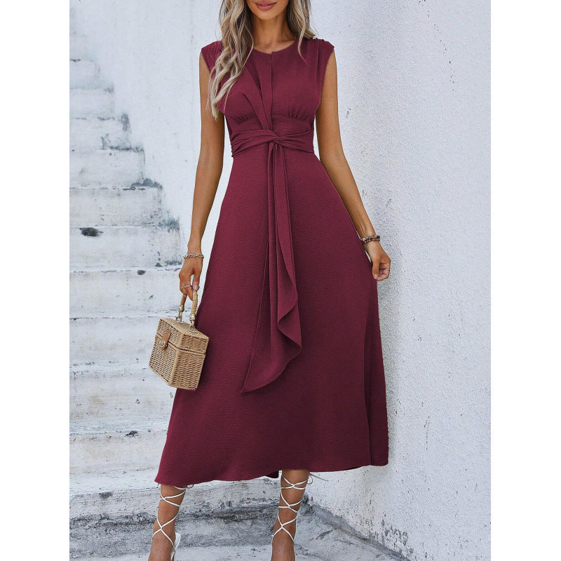 Vestido largo para mujer con cintura drapeada y diseño sin mangas