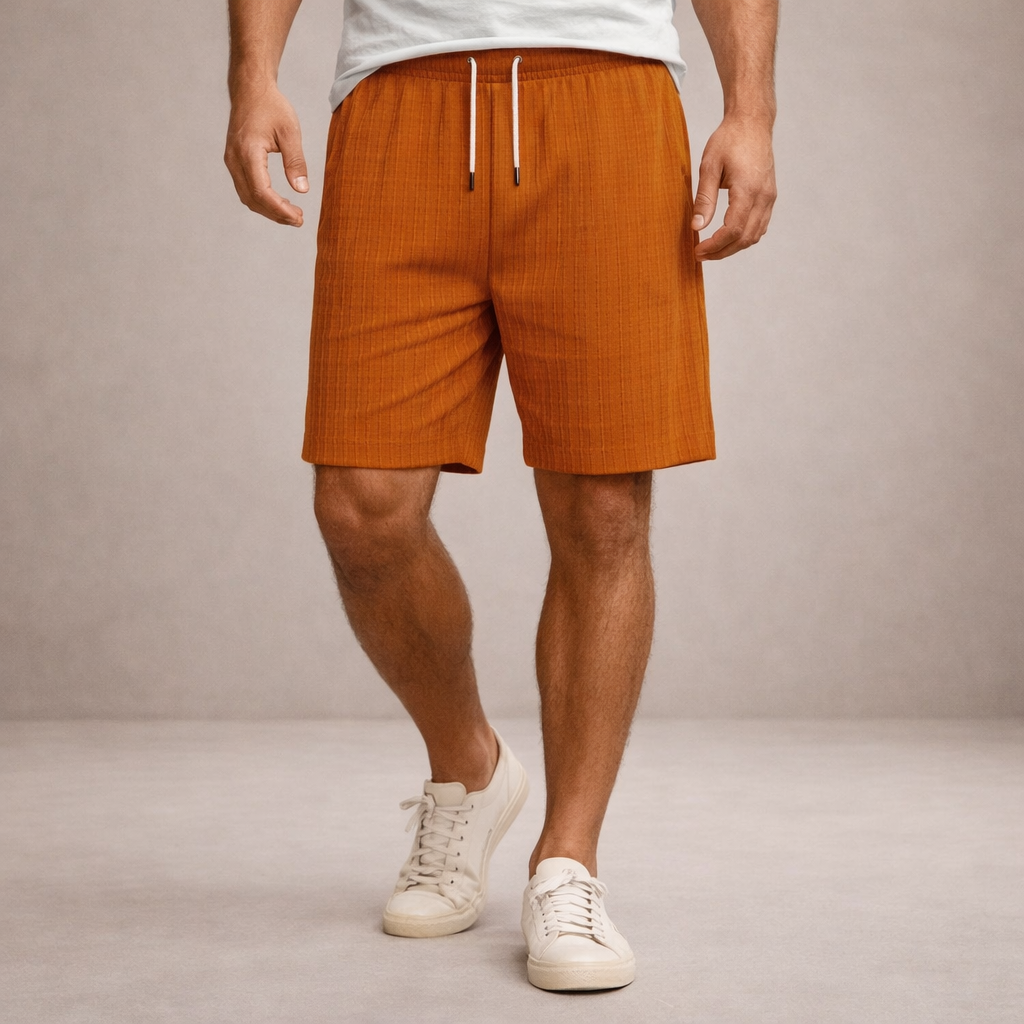 Pantalón corto lino poliéster hombre con cordón verano casual