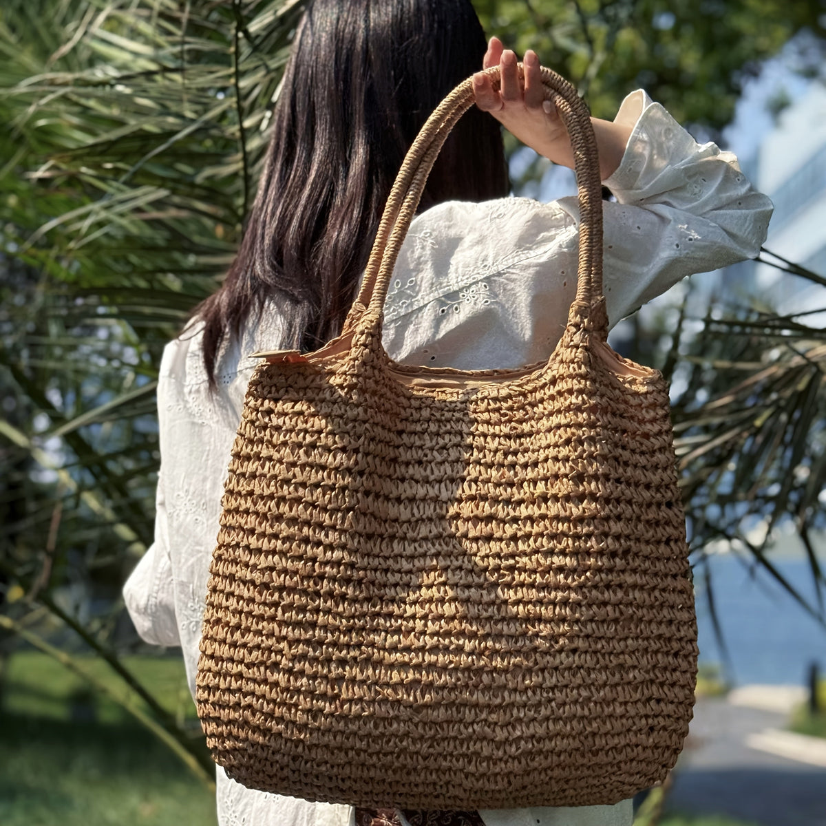 Manuela | Bolso de Hombro de Paja Trenzada — Natural Claro
