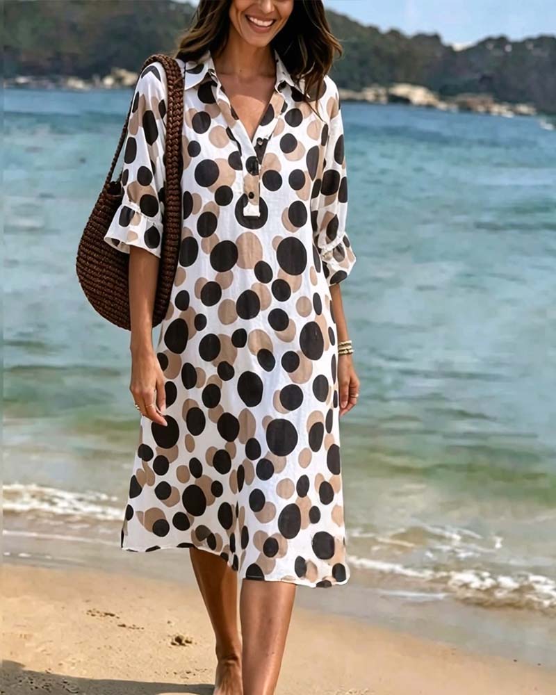 Vestido para mujer con estampado de lunares y mangas con volantes
