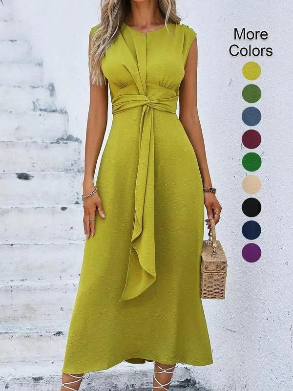 Vestido largo para mujer con cintura drapeada y diseño sin mangas