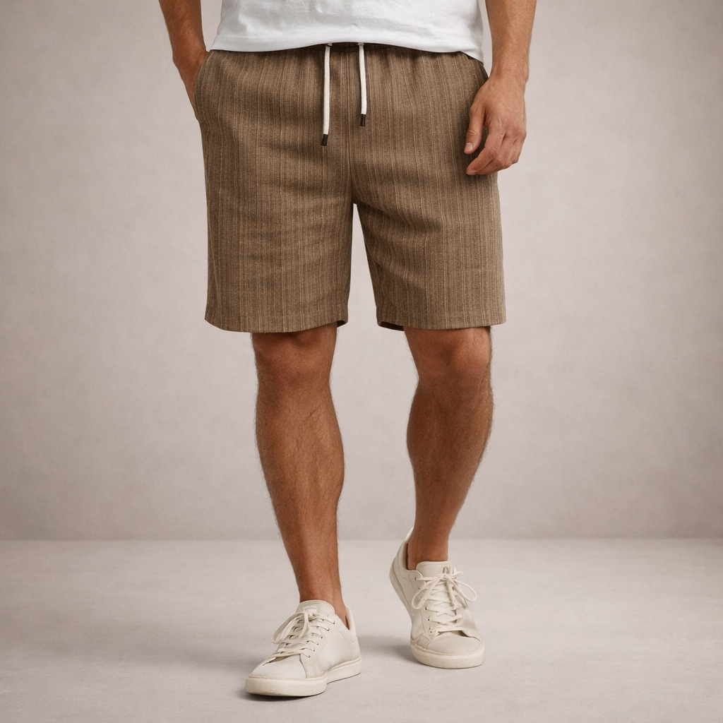 Pantalón corto lino poliéster hombre con cordón verano casual