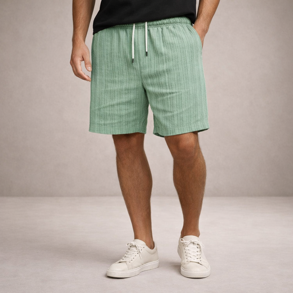 Pantalón corto lino poliéster hombre con cordón verano casual