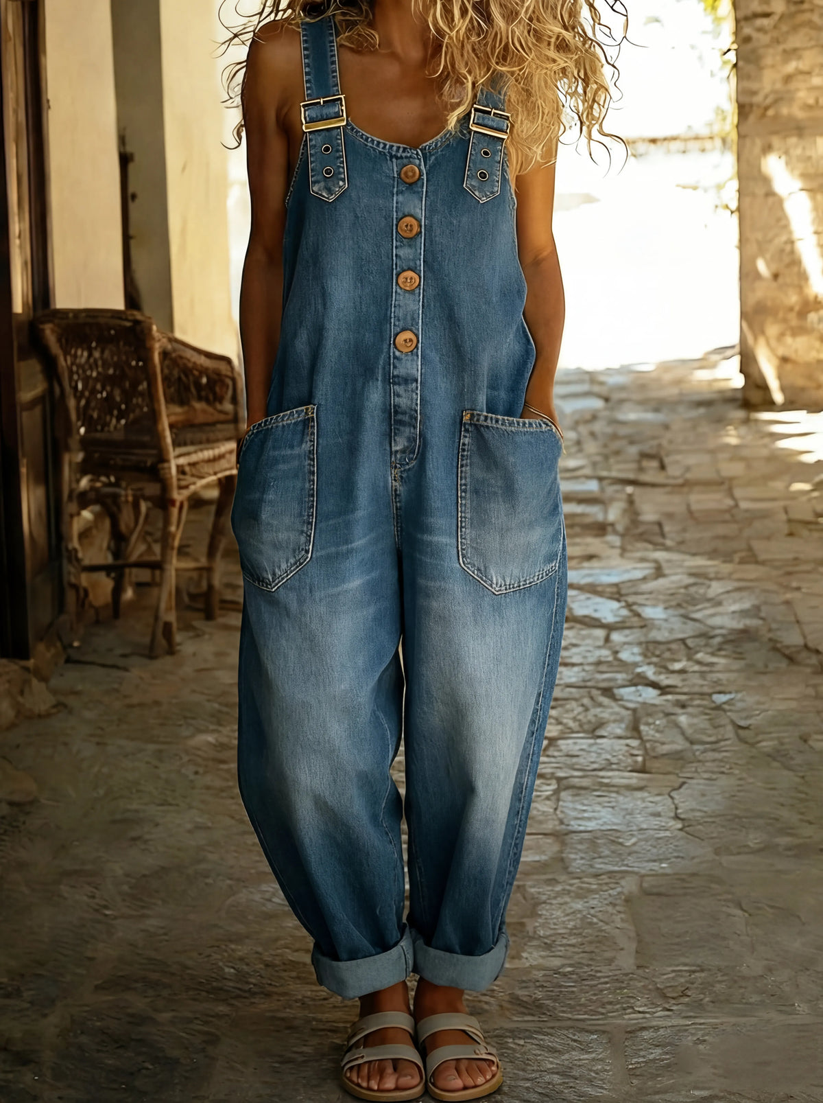 Rocio - Mono informal de denim con hebilla ajustable.