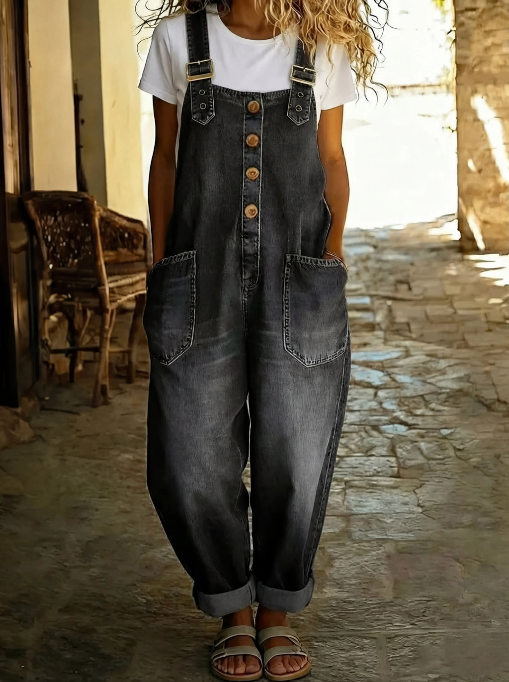 Rocio - Mono informal de denim con hebilla ajustable.
