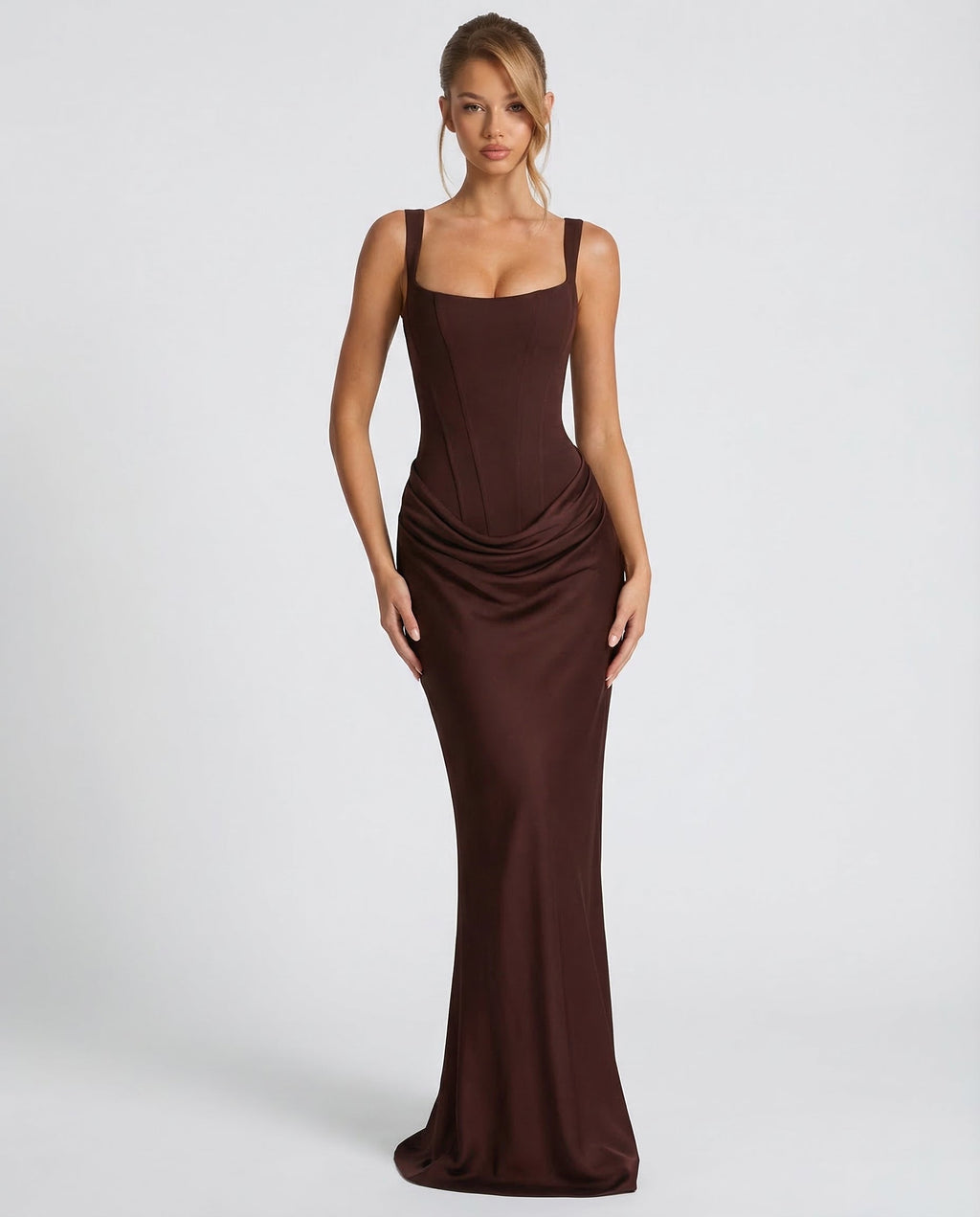 Vestido maxi mujer elegante con corsé y efecto reloj de arena