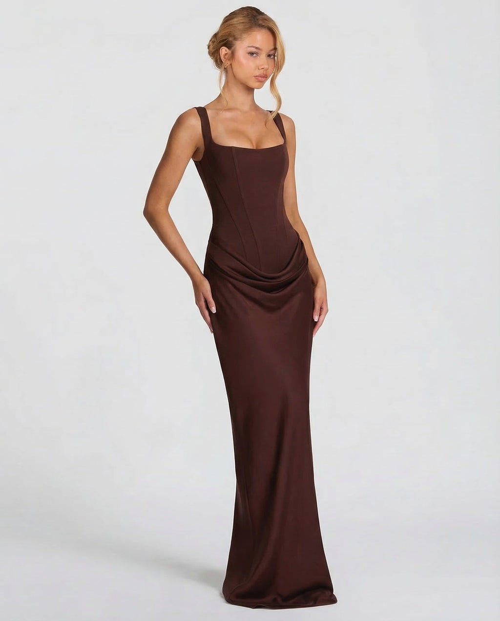 Vestido maxi mujer elegante con corsé y efecto reloj de arena