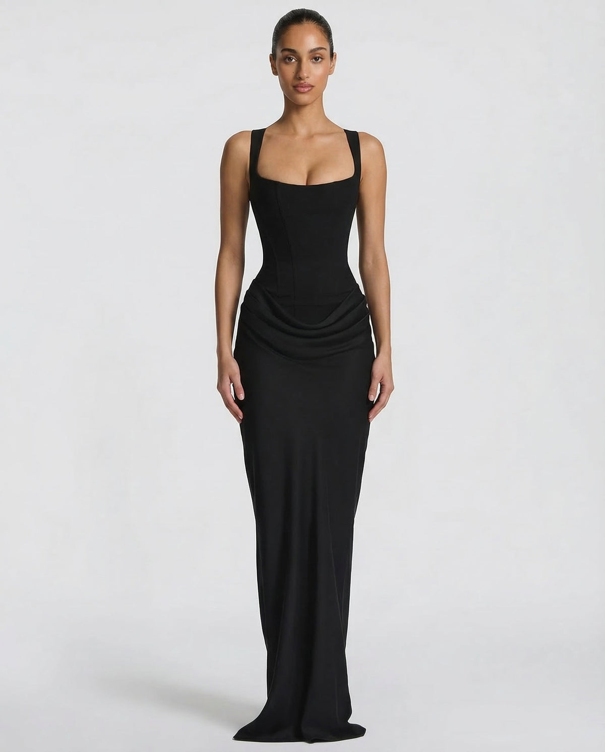 Vestido maxi mujer elegante con corsé y efecto reloj de arena