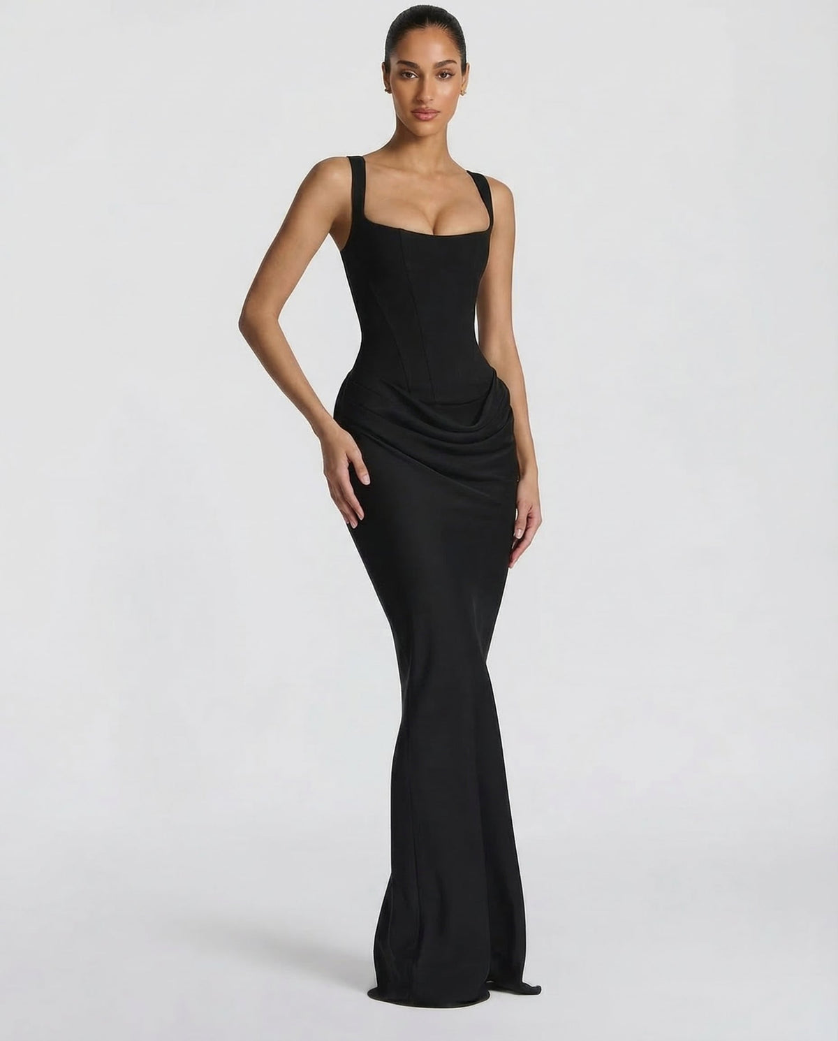 Vestido maxi mujer elegante con corsé y efecto reloj de arena