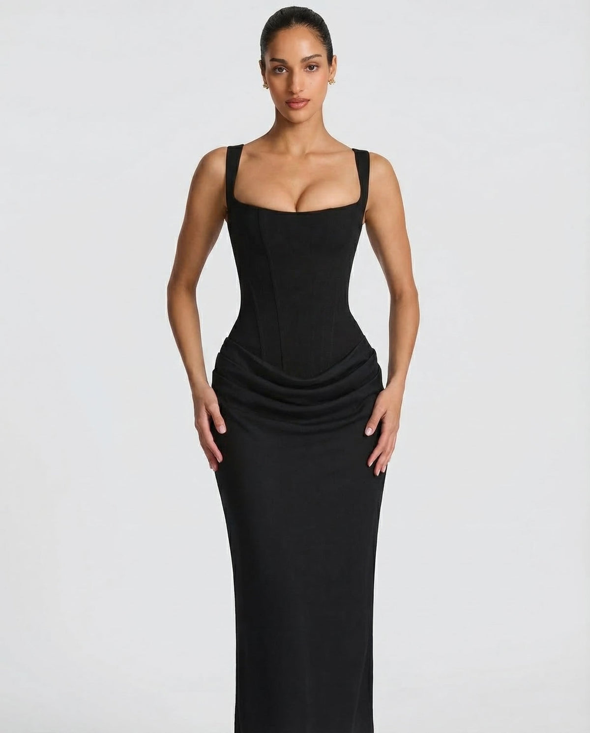 Vestido maxi mujer elegante con corsé y efecto reloj de arena