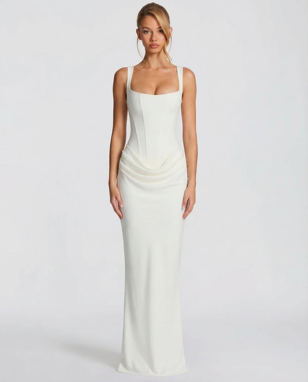 Vestido maxi mujer elegante con corsé y efecto reloj de arena