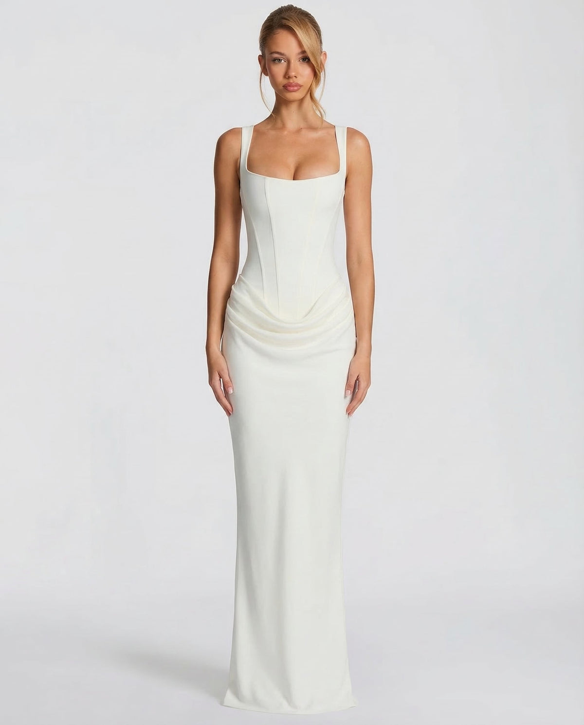 Vestido maxi mujer elegante con corsé y efecto reloj de arena