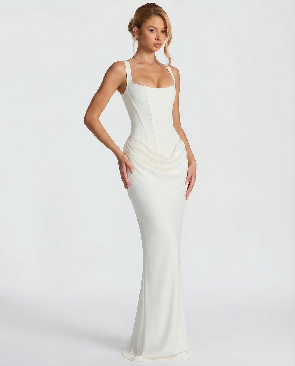 Vestido maxi mujer elegante con corsé y efecto reloj de arena