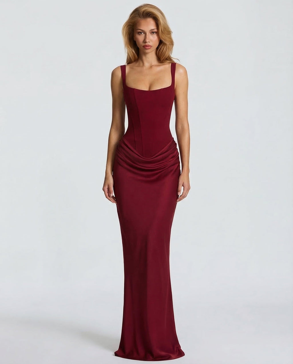 Vestido maxi mujer elegante con corsé y efecto reloj de arena