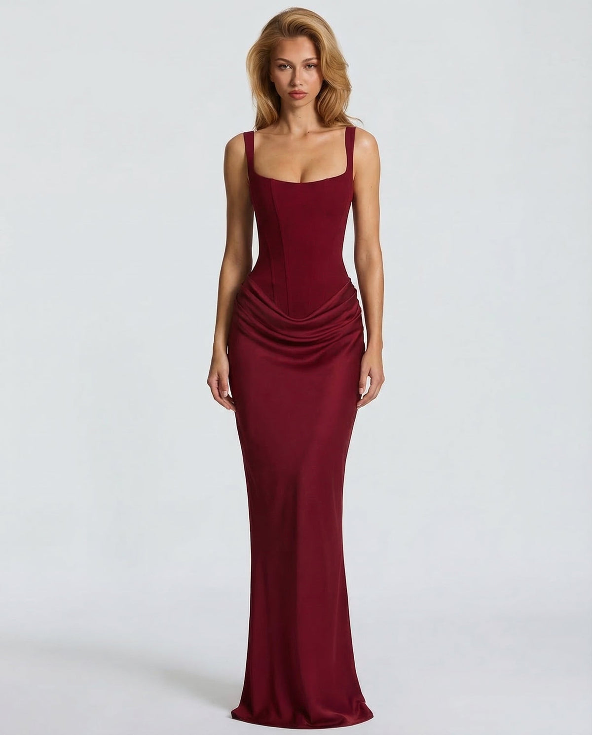 Vestido maxi mujer elegante con corsé y efecto reloj de arena