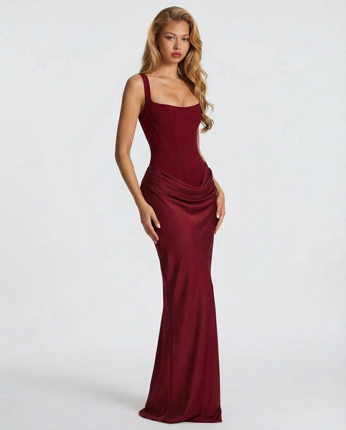 Vestido maxi mujer elegante con corsé y efecto reloj de arena