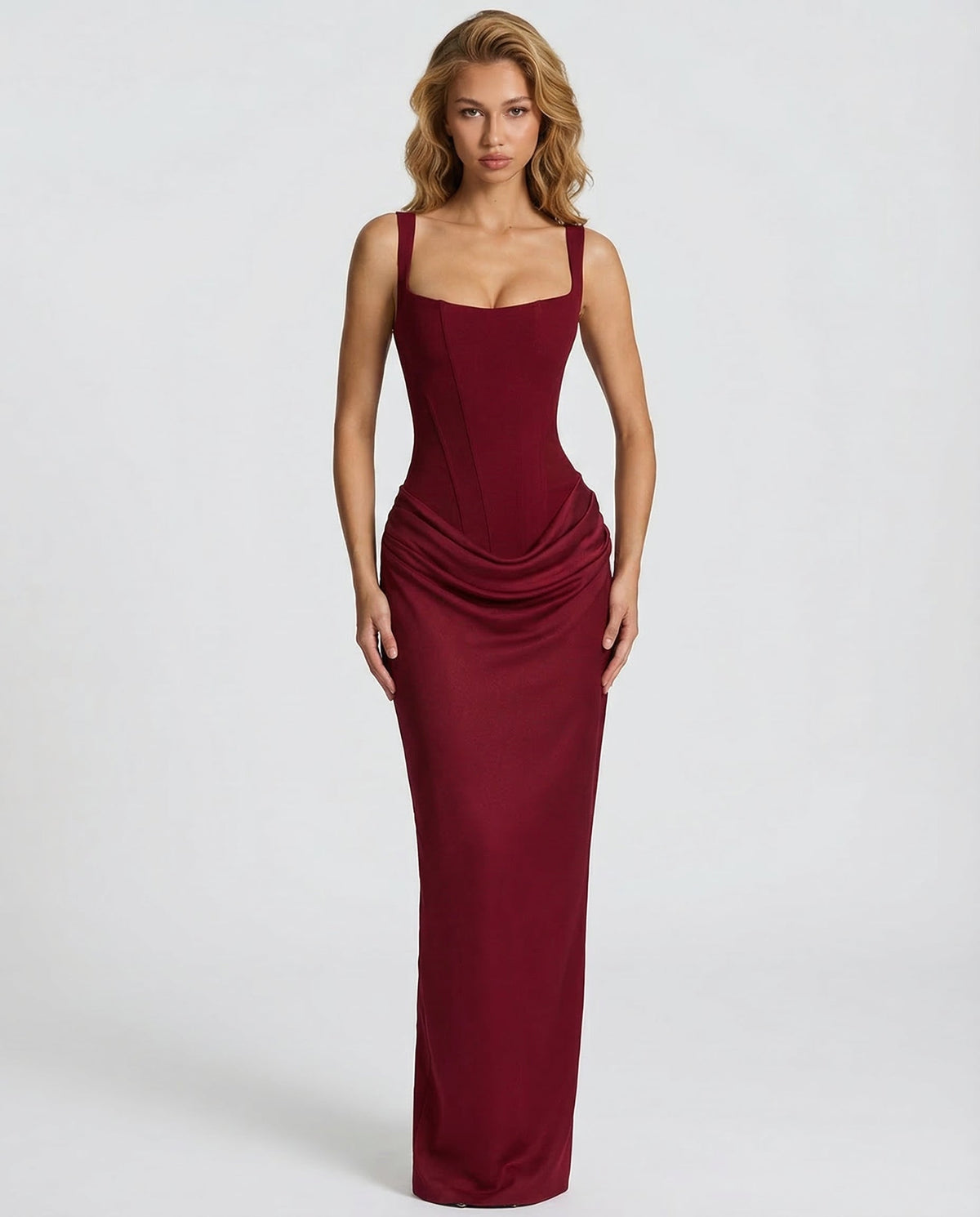 Vestido maxi mujer elegante con corsé y efecto reloj de arena