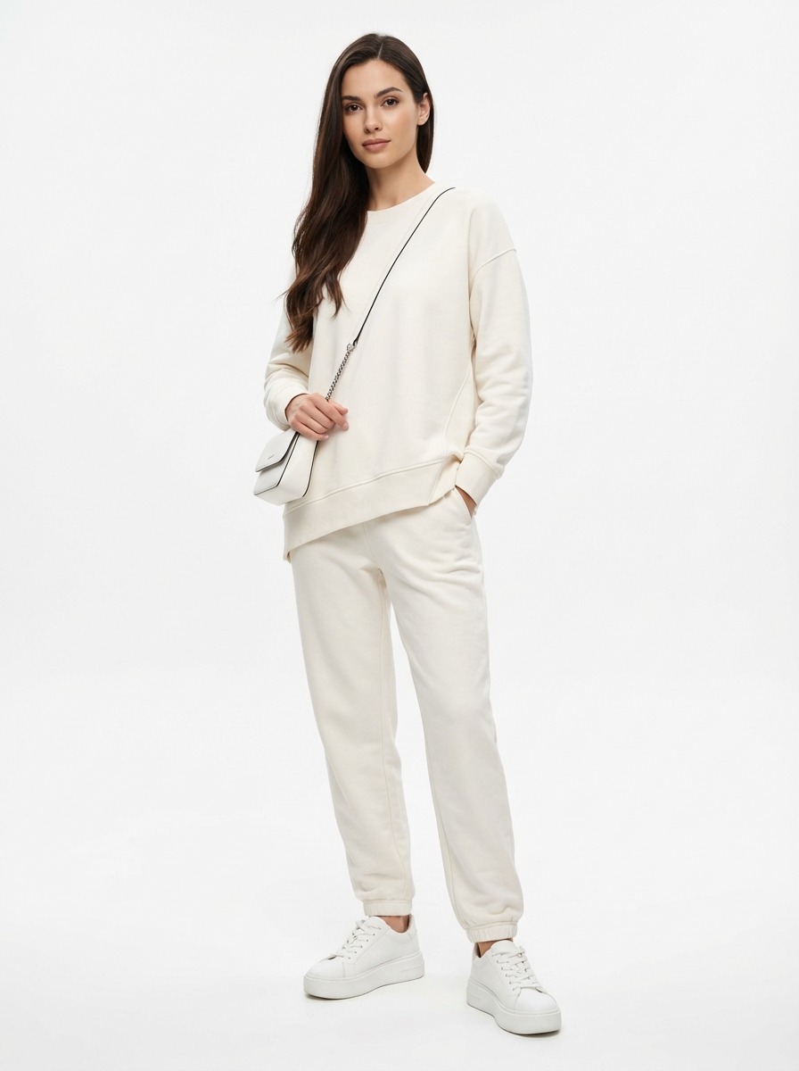 Maria- Conjunto de sudadera de manga larga con bajo irregular y pantalones para mujer