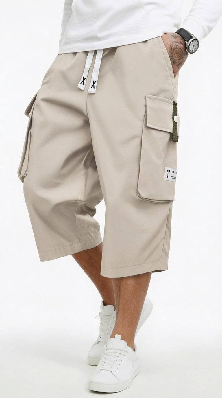 Alex- Pantalones cargo capri informales para hombre con cordón ajustable.