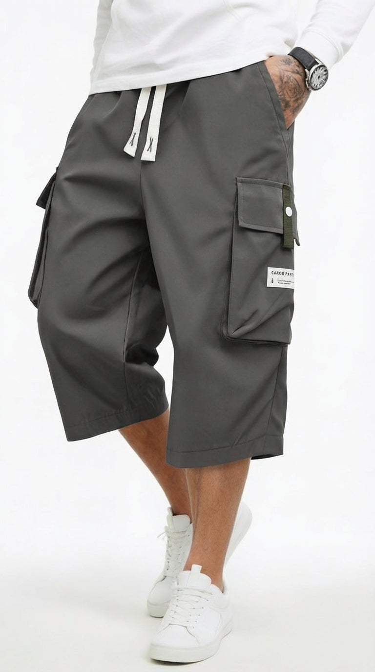 Alex- Pantalones cargo capri informales para hombre con cordón ajustable.